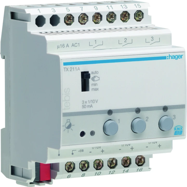 actionneur d'éclairage 1-10V 3 sorties KNX filaire