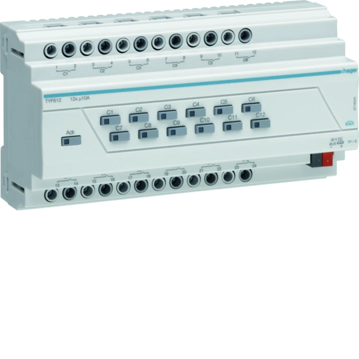 Actionneur KNX 12 sorties 10A/230V fonctions ON/OFF et volet,mode ETS uniquement
