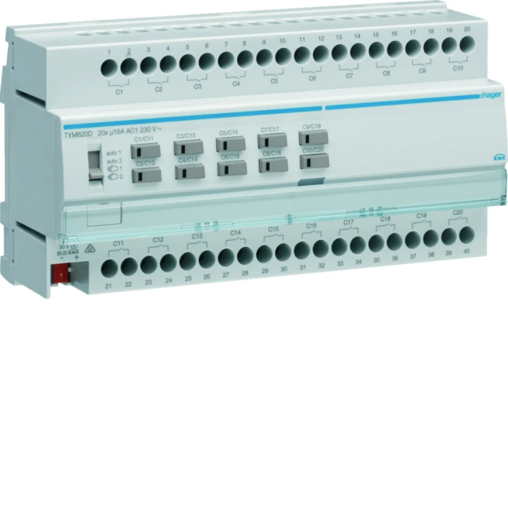 Actionneur KNX 20 sorties 16A/230V configuration Mode ETS uniquement