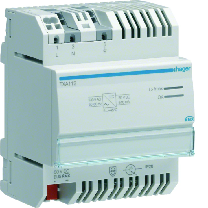 Alimentation modulaire 1 sortie 30VDC pour bus KNX sécurisée 640 mA