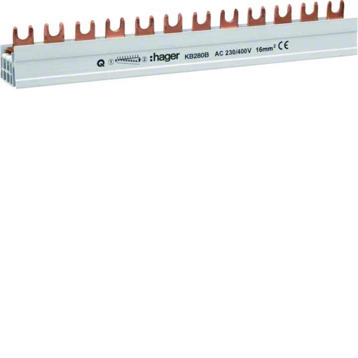 Barre de pontage 2P 80A à languette 16mm²  28modules