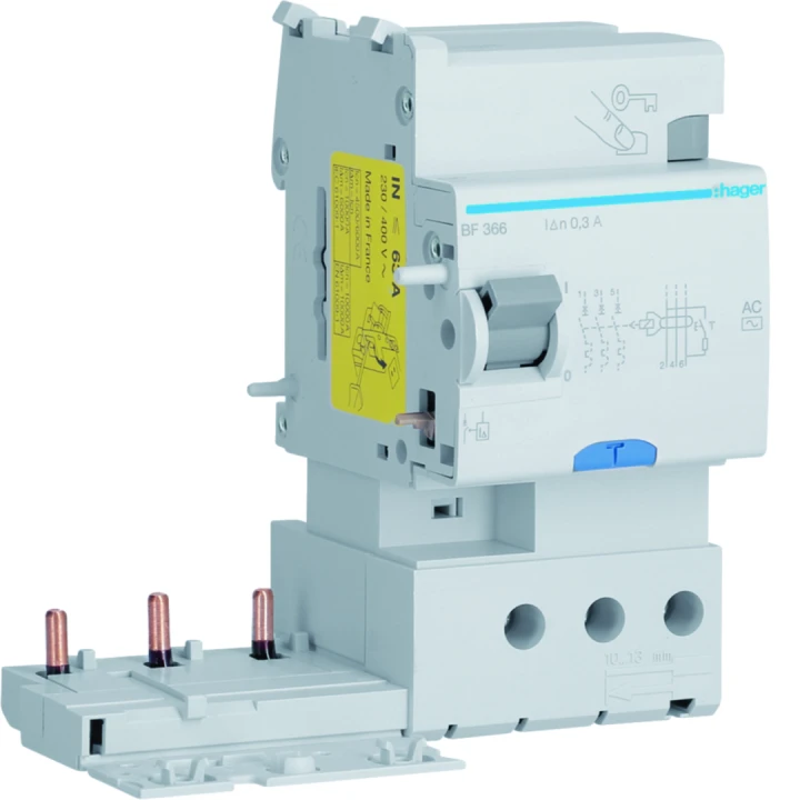 Bloc différentiel 63A 30mA 3P type AC 50/60Hz à bornes alignées