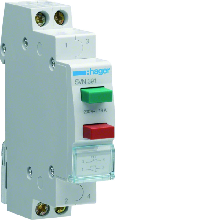 Bouble bouton poussoir à accrochage 1O+1F 16A 1 module