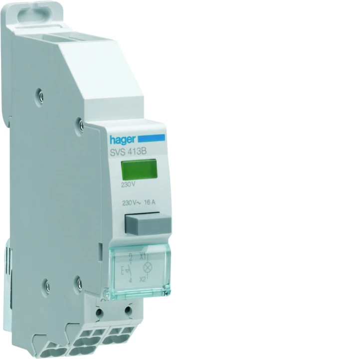 Bouton poussoir à accrochage 0O+1F 16A + voyant LED 230VAC Vert 1 module QCPB