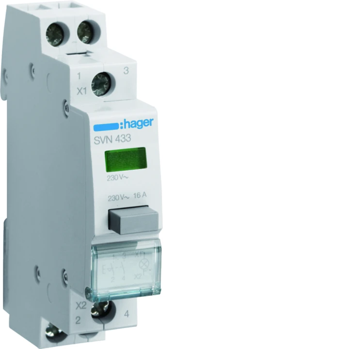 Bouton poussoir à accrochage 0O+2F 16A + voyant LED 230 - 230VAC Vert 1 module
