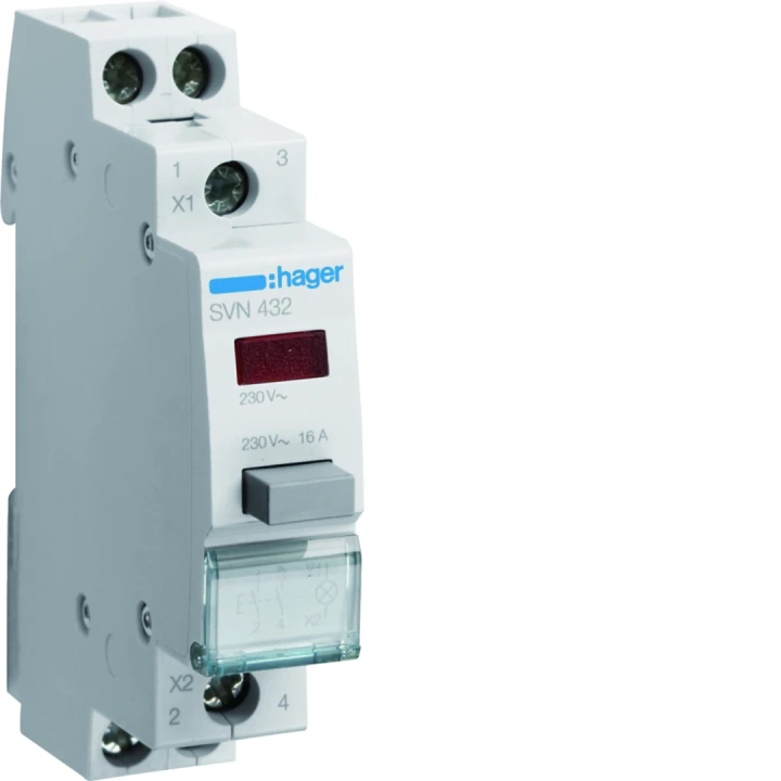 Bouton poussoir à impulsion 0O+2F 16A + voyant LED 230 - 230VAC Rouge 1 module