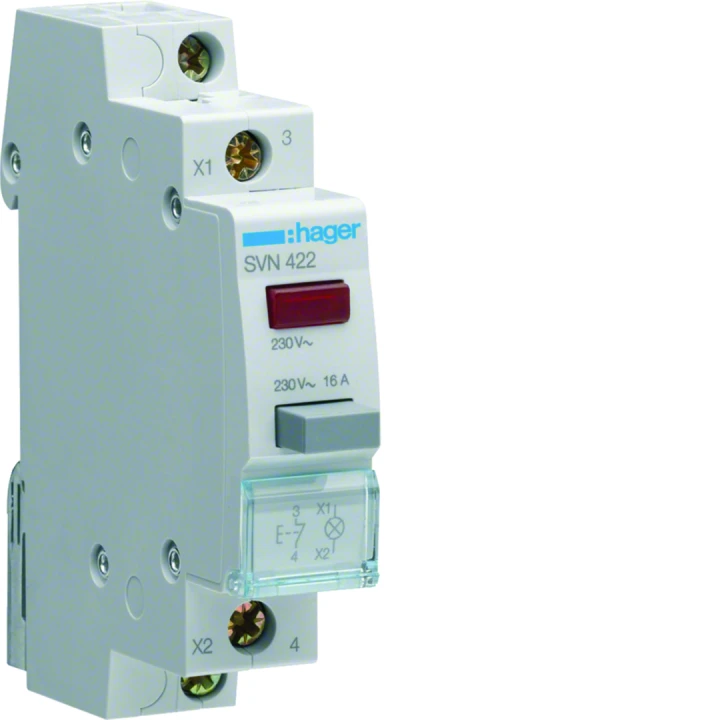 Bouton poussoir à impulsion 1O+0F 16A + voyant LED 230 - 230VAC Rouge 1 module