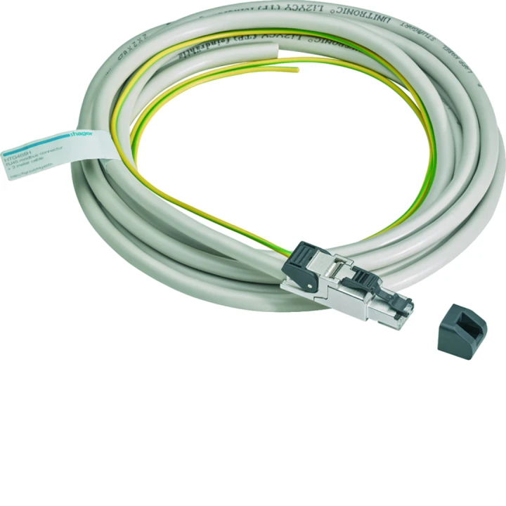 Câble Modbus 3 m  avec RJ45-fils nus et liaison terre pour départ Modbus.
