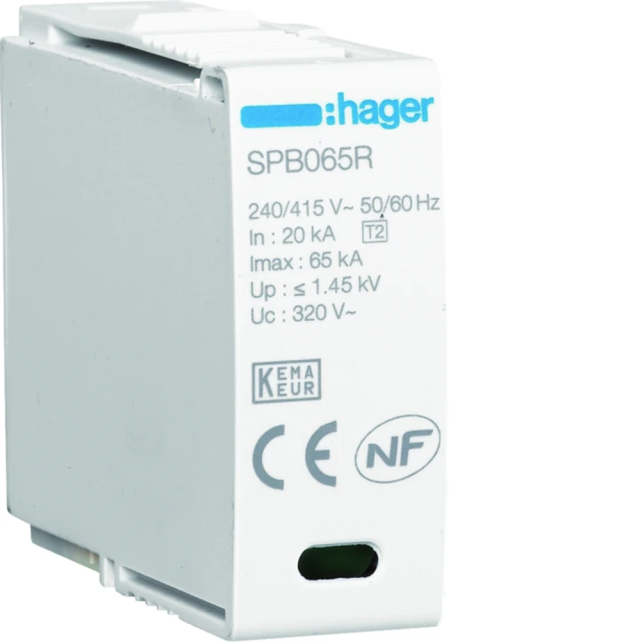 Cartouches pour parafoudre de type 2 Imax 40kA L-N Uc 320V In 20kA Up 1,35kV