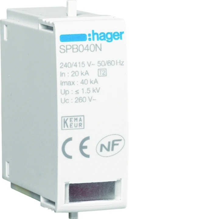 Cartouches pour parafoudre de type 2 Imax 40kA N-PE Uc 260V 20kA Up 1,5kV