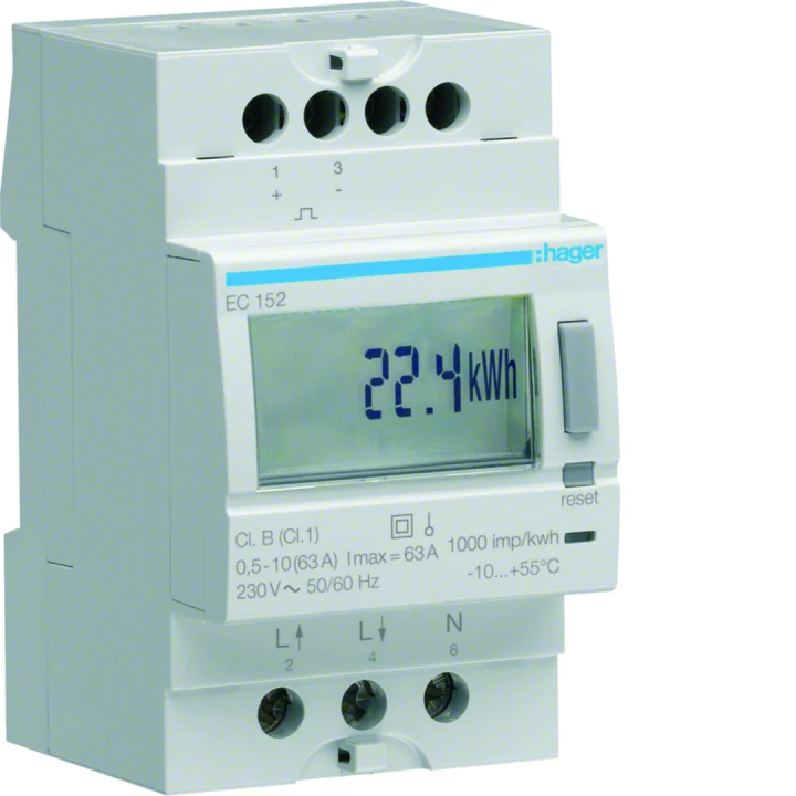 Compteur d'énergie électrique monophasé direct 63A double tarif