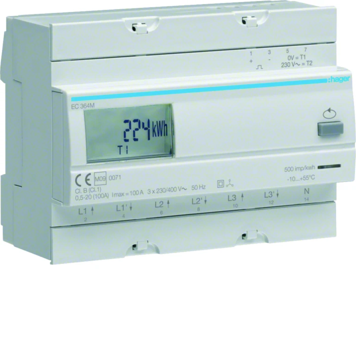 Compteur d'énergie électrique triphasé direct 100A - homologation MID
