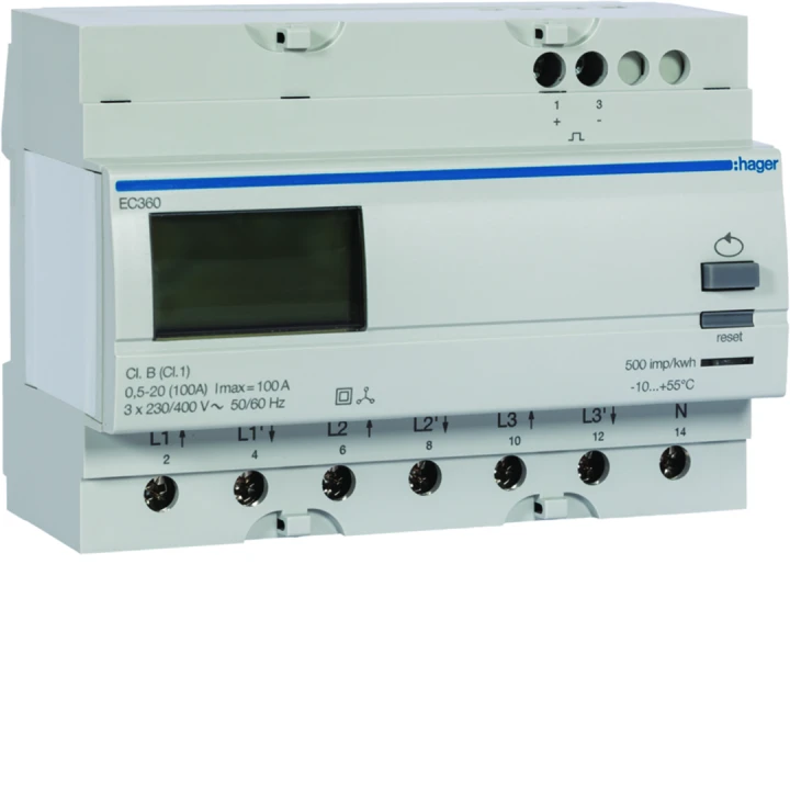 Compteur d'énergie électrique triphasé direct 100A simple tarif