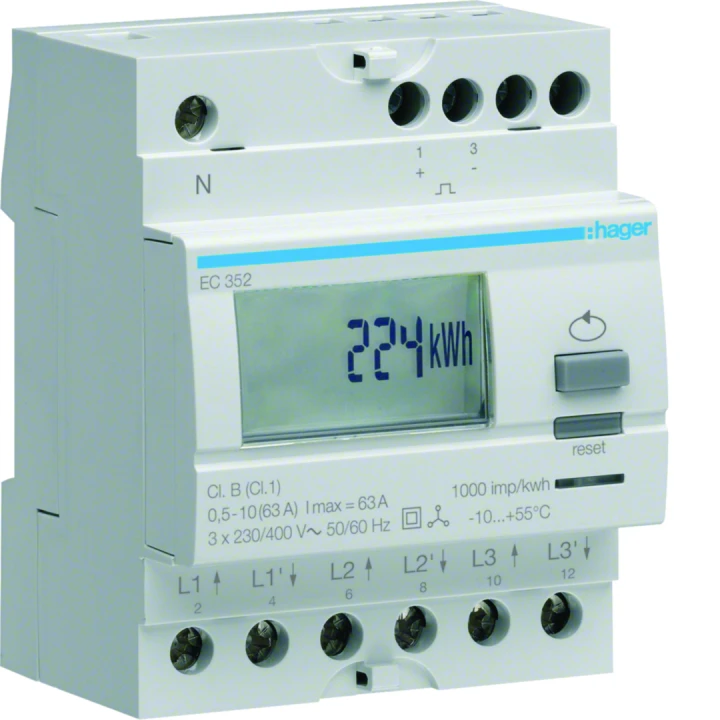 Compteur d'énergie électrique triphasé direct 63A double tarif