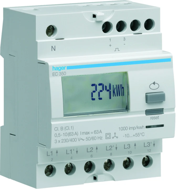 Compteur d'énergie électrique triphasé direct 63A simple tarif