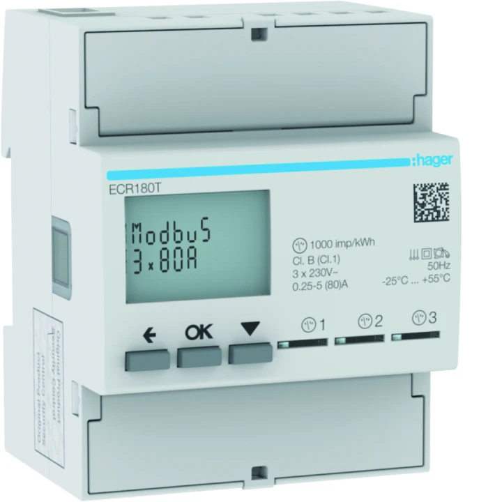 Compteur d'énergie monophasé 3x80A communiquant MOBDUS RS485 MID