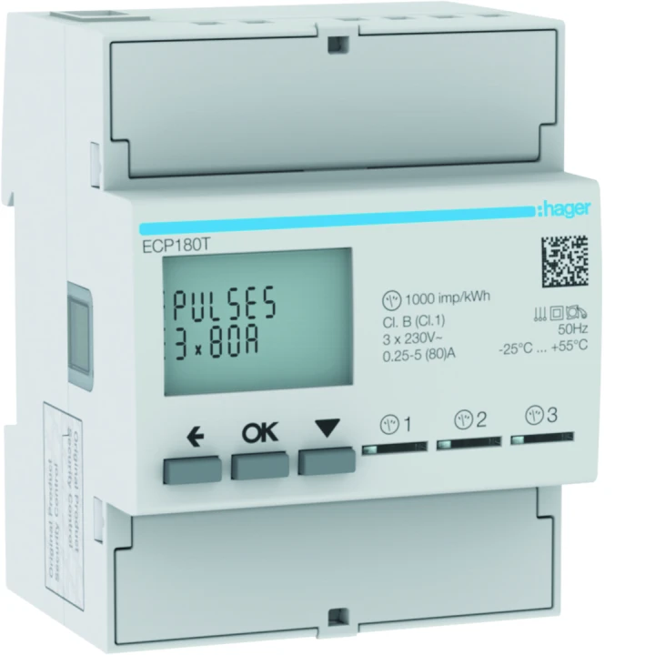 Compteur d'énergie monophasé 3x80A impulsionnel MID