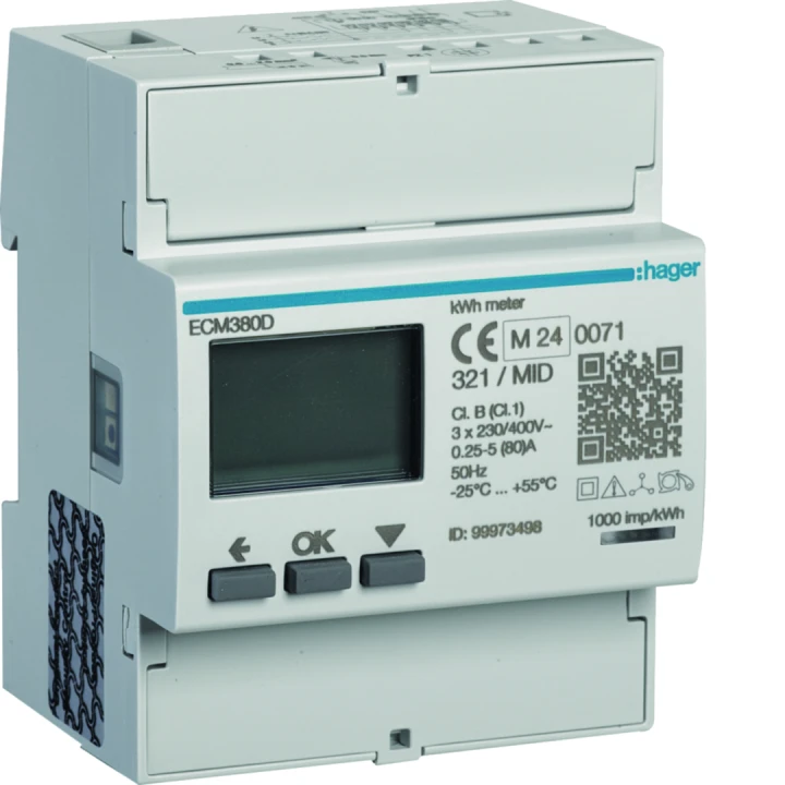 Compteur d'énergie triphasé lecture directe 80A M-BUS certifié MID