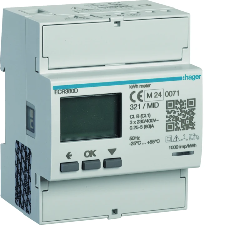 Compteur d'énergie triphasé lecture directe 80A MODBUS-RS485 certifié MID