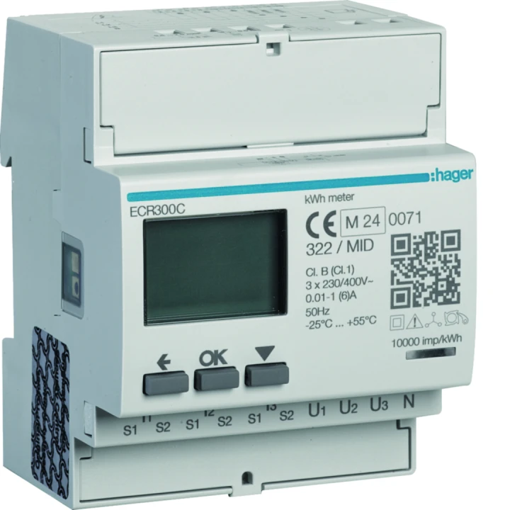 Compteur d'énergie triphasé lecture indirecte MODBUS-RS485 certifié MID