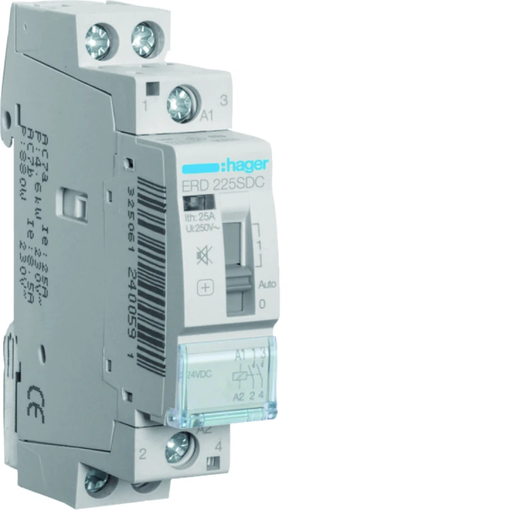 Contacteur silencieux à commande manuelle 25A, 2F, 24V 1 module