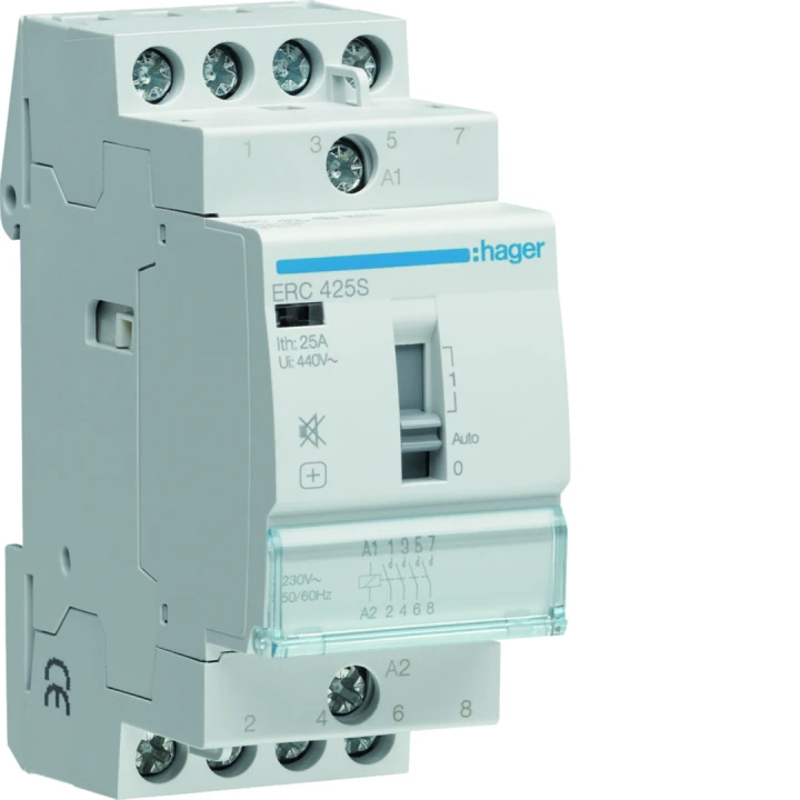 Contacteur silencieux à commande manuelle 25A, 4F, 230V