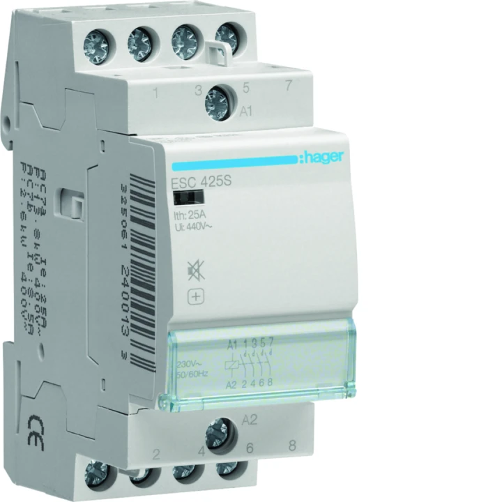 Contacteur silencieux sans commande manuelle 25A, 4F, 230V