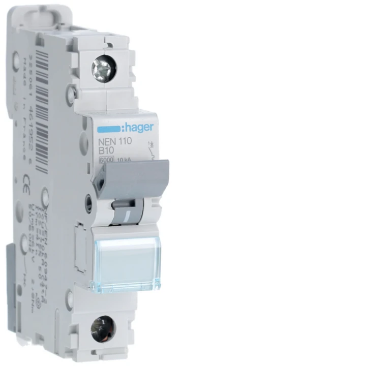 Disjoncteur 10A 1P 6-10kA Courbe B 1module