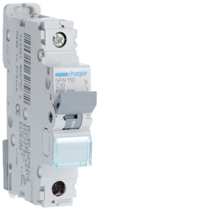 Disjoncteur 10A 1P 6-10kA Courbe C 1module