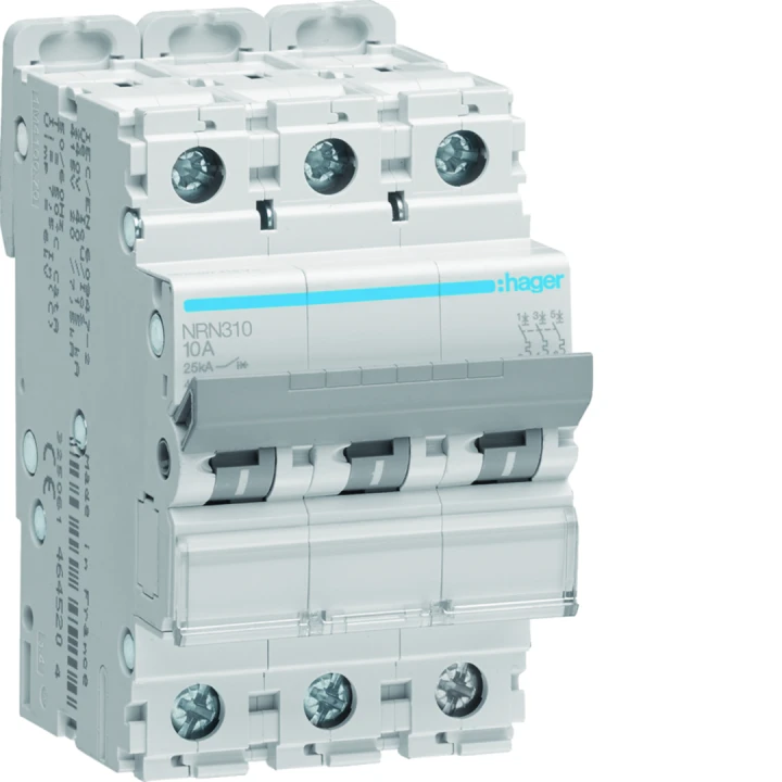 Disjoncteur 10A 3P 25kA Courbe C 3modules