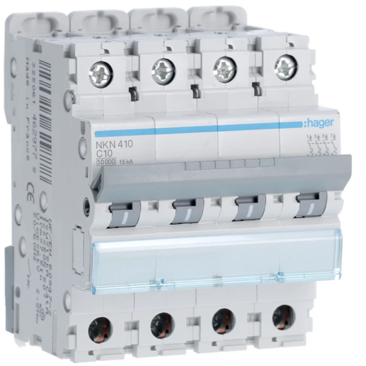 Disjoncteur 10A 4P 10-15kA Courbe C 4modules