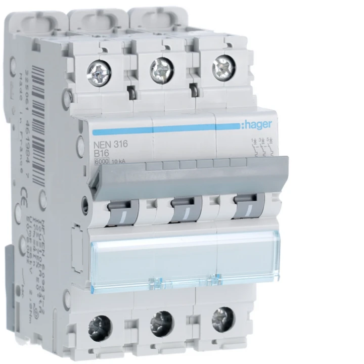 Disjoncteur 16A 3P 6-10kA Courbe B 3modules
