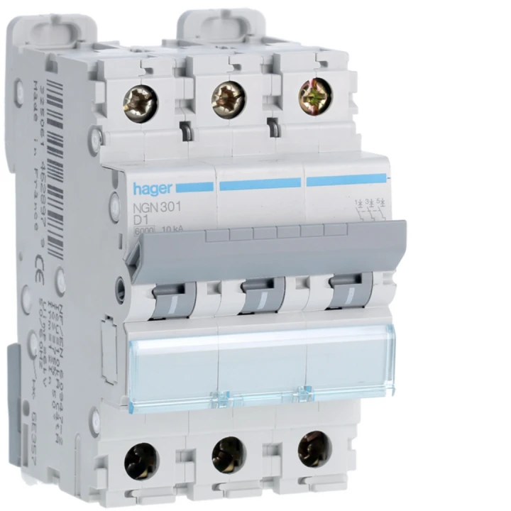 Disjoncteur 1A 3P 6-10kA Courbe D 3modules