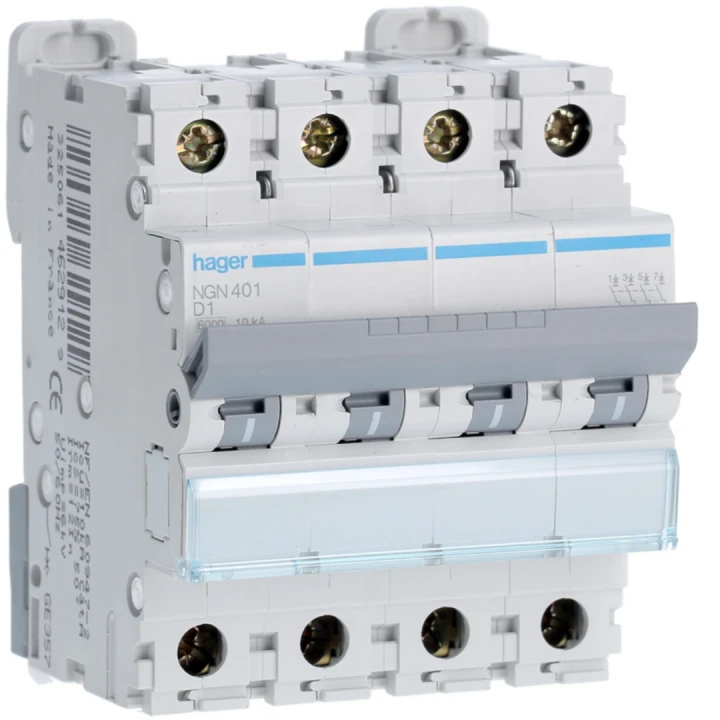 Disjoncteur 1A 4P 6-10kA Courbe D 4modules