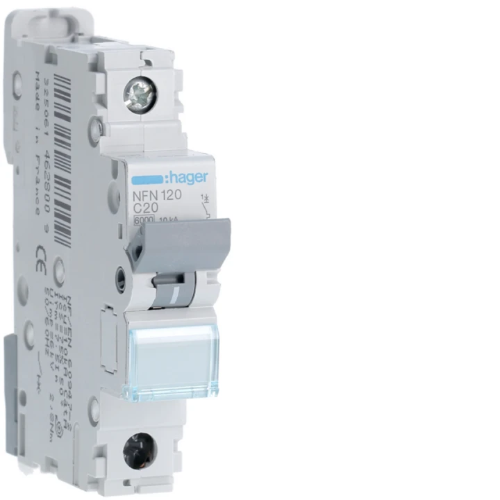 Disjoncteur 20A 1P 6-10kA Courbe C 1module
