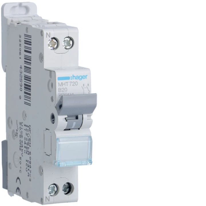 Disjoncteur 20A 1P+N 4,5-6kA Courbe B 1module