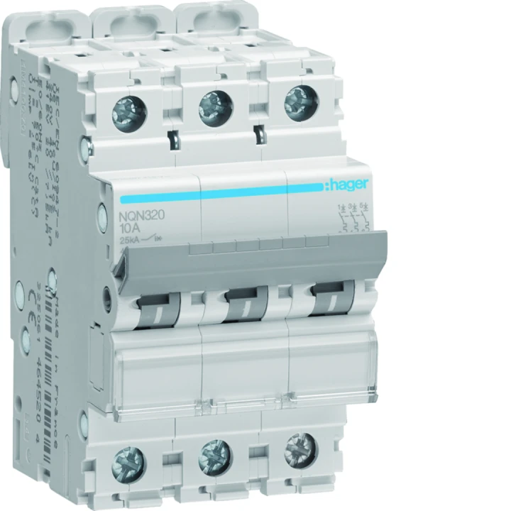 Disjoncteur 20A 3P 25kA Courbe B 3modules