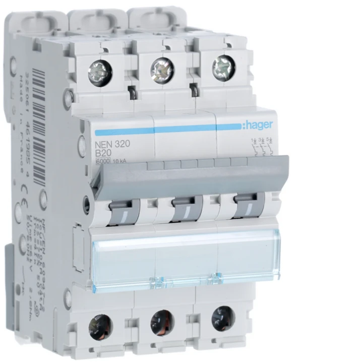 Disjoncteur 20A 3P 6-10kA Courbe B 3modules