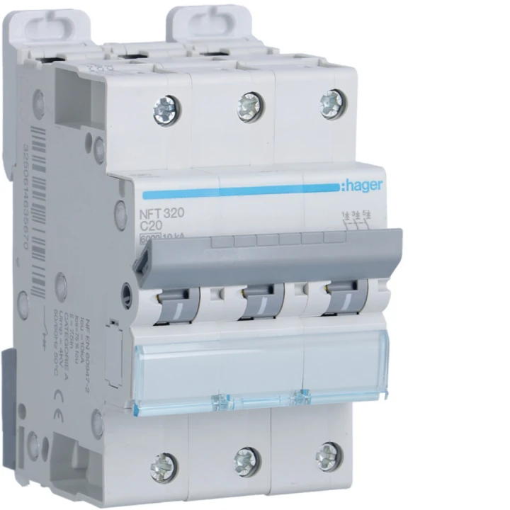 Disjoncteur 20A 3P 6-10kA Courbe C 3module