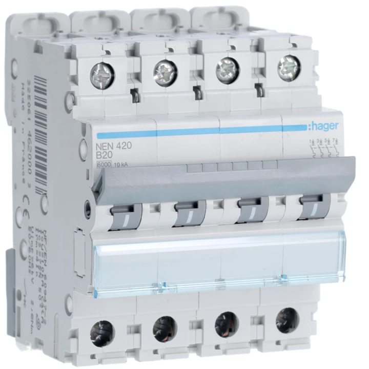 Disjoncteur 20A 4P 6-10kA Courbe B 4modules