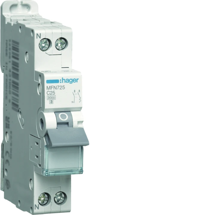 Disjoncteur 25A 1P+N 3kA courbe C connexion à vis 1 Module
