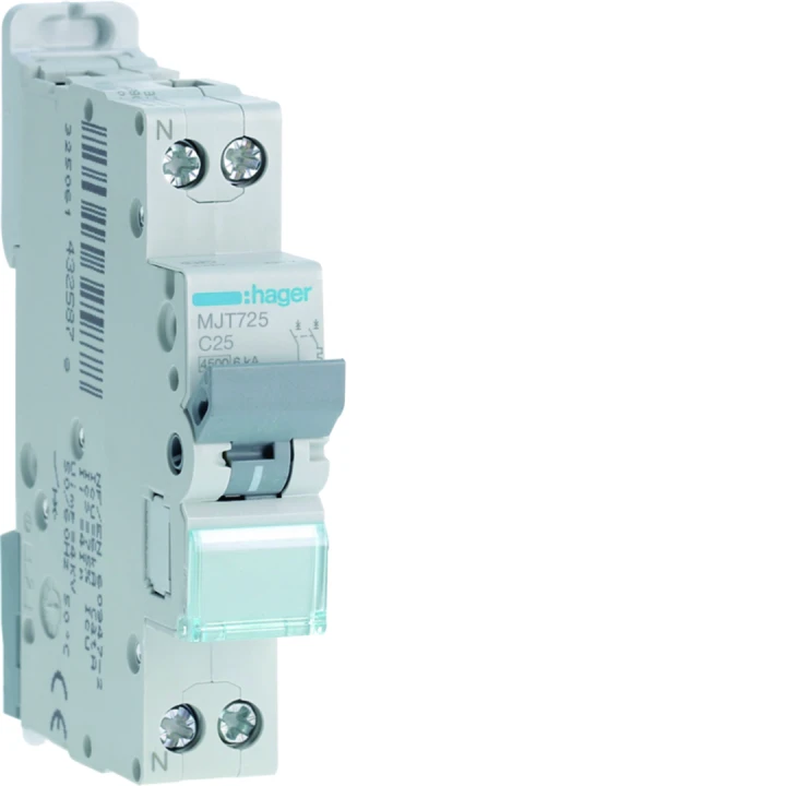 Disjoncteur 25A 1P+N 4,5-6kA Courbe C 1module