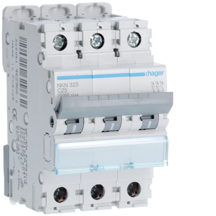 Disjoncteur 25A 3P 10-15kA Courbe C 3modules