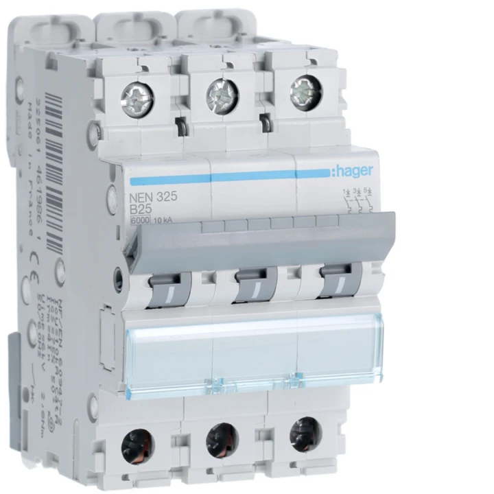 Disjoncteur 25A 3P 6-10kA Courbe B 3modules