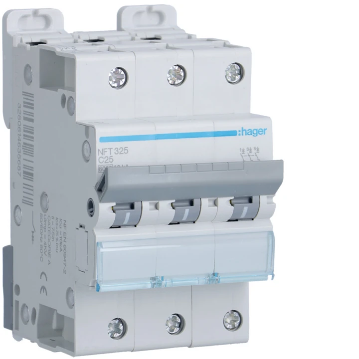Disjoncteur 25A 3P 6-10kA Courbe C 3module