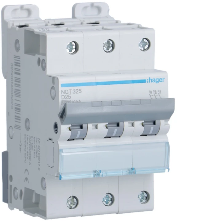 Disjoncteur 25A 3P 6-10kA Courbe D 3module