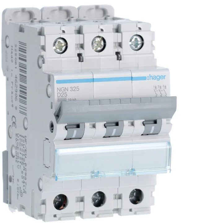 Disjoncteur 25A 3P 6-10kA Courbe D 3modules