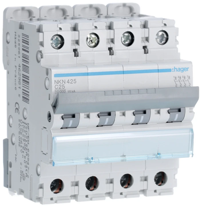 Disjoncteur 25A 4P 10-15kA Courbe C 4modules