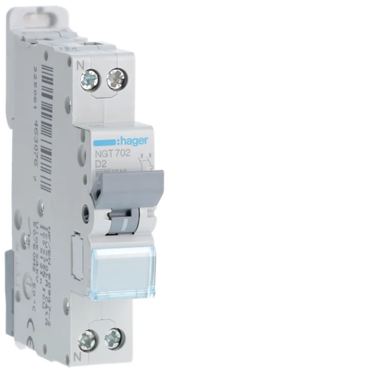 Disjoncteur 2A 1P+N 6-10kA Courbe D 1module