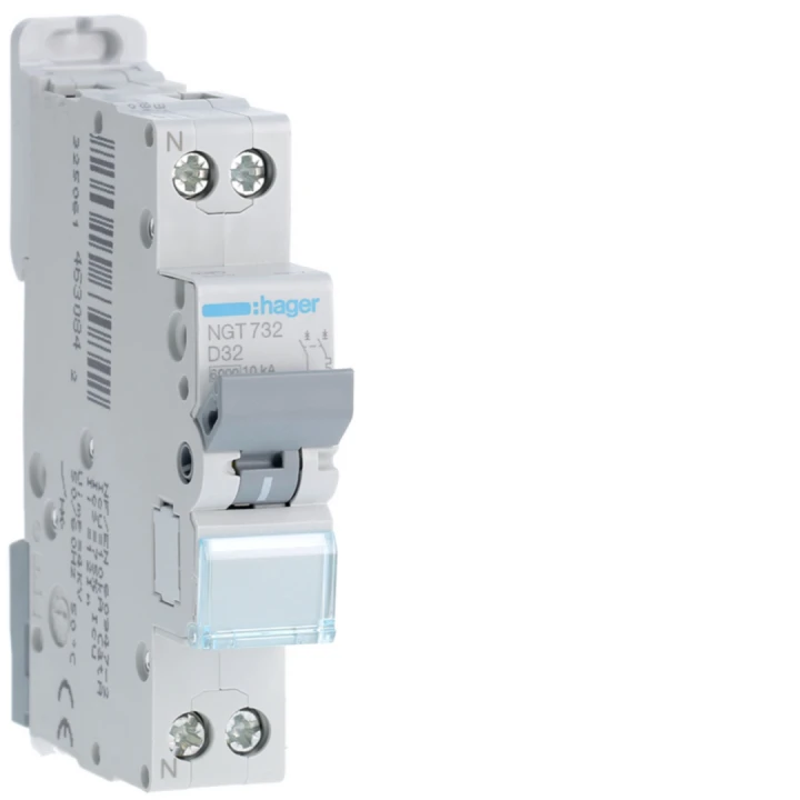 Disjoncteur 32A 1P+N 6-10kA Courbe D 1module
